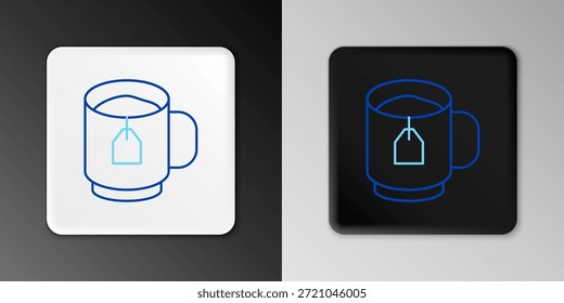 Línea Taza de té con icono de bolsita de té aislado sobre fondo gris. Concepto de contorno colorido. Vector