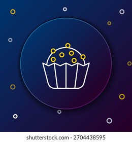 Línea Cupcake icono aislado sobre fondo azul. Concepto de contorno colorido. Vector