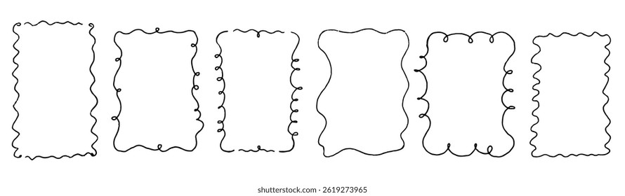 Quadro de curva de linha com giz de giz de cera de textura. Scribble mão desenhado definir quadro colorido no fundo preto. Conjunto de giz de giz de giz de cera curvo, Ilustração de vetor