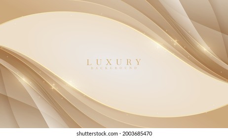 Line curve golden luxury on brown background. Realistic template cover 3d style design. Vector illustration.