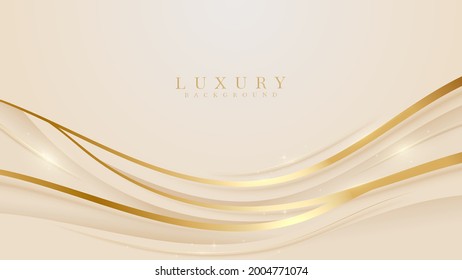 Line curve golden luxury on brown background. Realistic template cover 3d style design. Vector illustration.