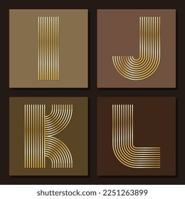 Line curve vector I, J, K, L letter symbol design material set. Brown tone background. Anniversary design with numbers in maze style for brochure, booklet, invitation card, magazine, poster, web page,