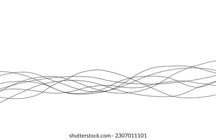 Linienwellen fließen Muster Vektorelement-Design oder abstrakte dynamische Strich-Lineareinstrahlung schwarz wie flüssiger Audio-Stream oder energetische Trail-Textur, digitale geometrische Bewegung modern.