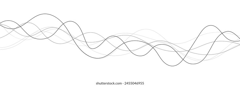 Diseño de elemento de Vector de patrón de flujo de ondas de curva de línea o trazo dinámico abstracto rayos gráficos lineales negros como flujo de sonido de audio líquido o textura de rastro de tecnología de energía, movimiento geométrico digital moderno