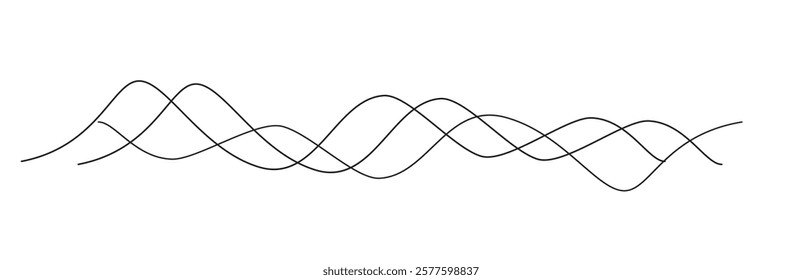 Line curve waves flow pattern vector element design or abstract dynamic stroke linear graphic rays black as liquid audio sound stream or energy tech trail texture, digital geometric motion modern