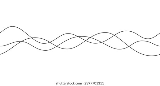 Line curve waves. Thin wavy line seamless pattern. Abstract dynamic curve stroke. Simple striped graphic template. Design element. Vector illustration isolated on white background.