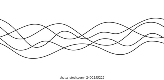 Line curve waves. Thin wavy line seamless pattern. Abstract dynamic curve stroke. Simple striped graphic template. Design element. Vector illustration isolated on white background.