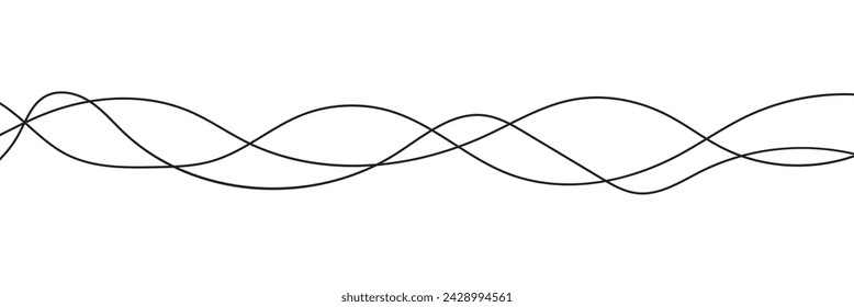 Line curve waves. Thin wavy line seamless pattern. Abstract dynamic curve stroke. Simple striped graphic template. Design element. Vector illustration isolated on white background, eps10