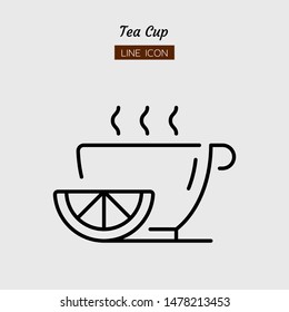 line cut icon symbol. drink beverage concept, cafe, lemon tea, glass, hot. Isolated flat outline vector design 