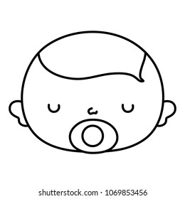 line cute baby boy head with pacifier