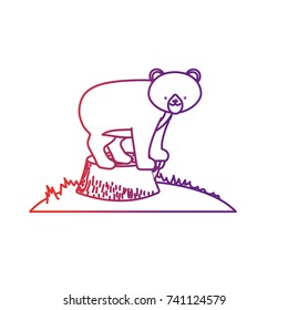 line cute bear animal in bole wood tree