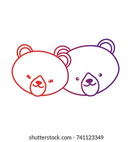 line cute bear head animal couple together