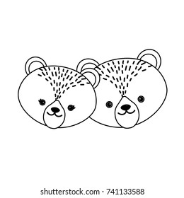 line cute bear head animal couple together