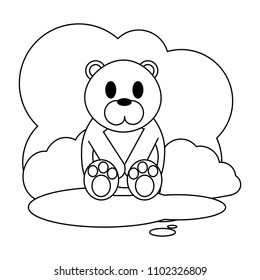 line cute bear wild animal in the landscape