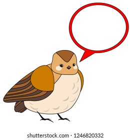 Line cute bird with speech bubble, coloring style isolated on white background, vector sign. 