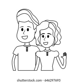line cute boy and girl with casual wear