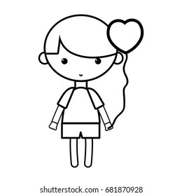 line cute boy with heart balloons and hairstyle design