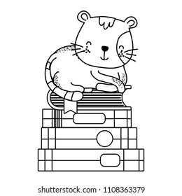 line cute cat animal in the education books