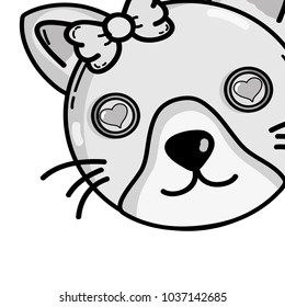 line cute cat female head with hearts eyes