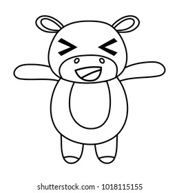 line cute and cheerful hippopotamus wild animal