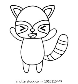 line cute and cheerful raccoon wild animal
