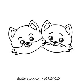 line cute couple wild animal with beautiful expression