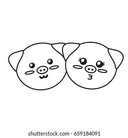 line cute couple wild animal with beautiful expression