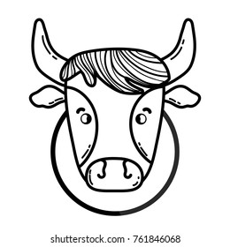 line cute cow head farm animal vector illustration