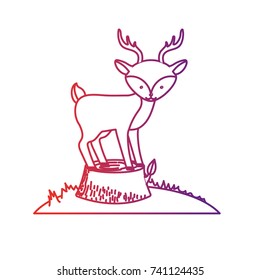 line cute deer animal in bole wood tree