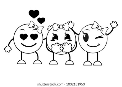 line cute emoji friends with faces expression