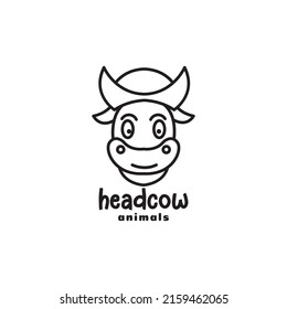 line cute face cow with hat logo design, vector graphic symbol icon illustration creative idea