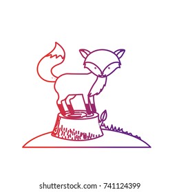 line cute fox animal in bole wood tree