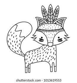 line cute fox animal with feathers design