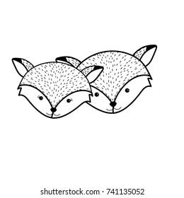 line cute fox head animal couple together