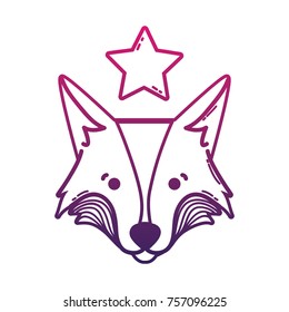 line cute fox head wild animal with star