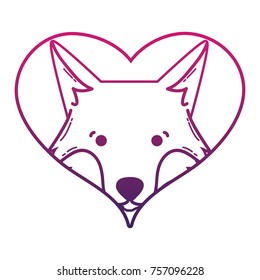 line cute fox head wild animal inside the heart