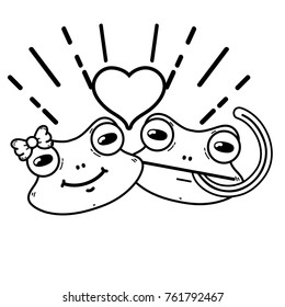 line cute frog couple animal with heart design vector illustration