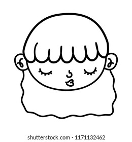 line cute girl head with wavy hairstyle