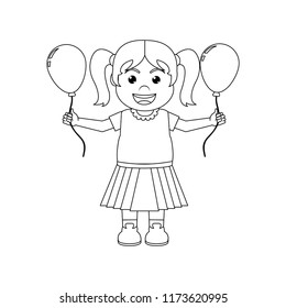 line cute girl with nice balloons design