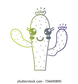 line cute happy cactus plant