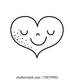 line cute happy heart kawaii with facial expression