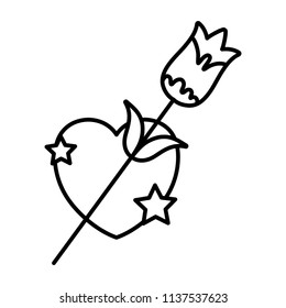 line cute heart with beauty rose and stars