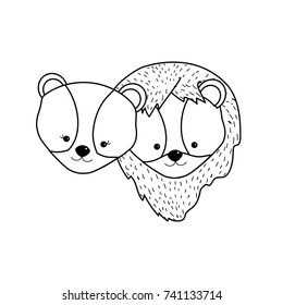line cute lion head animal couple together