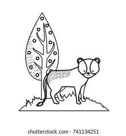 line cute lion wild animal next to tree