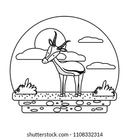 line cute male deer wild animal in the landscape