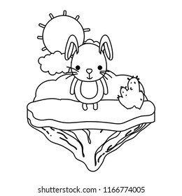 line cute male rabbit in the float island