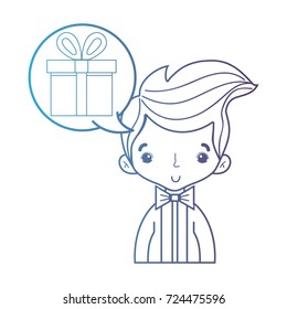 line cute man with hairstyle and chat bubble