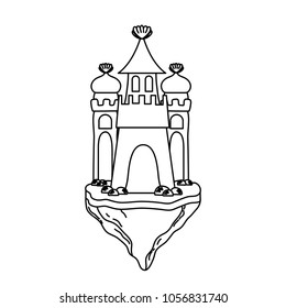 line cute medieval castle in the floating sland