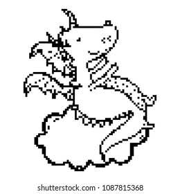 line cute moster dragon mystic in the cloud