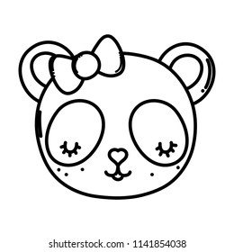 line cute panda head with ribbon bow
